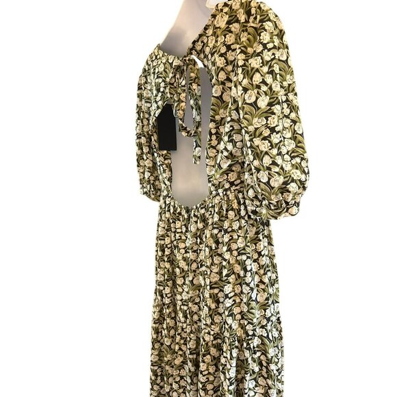 En Saison Women's Floral Tiered Midi Dress Open Back Elbow Sleeves Cottagecore - Picture 4 of 5